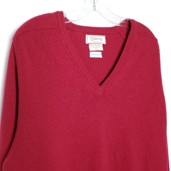 Mens Cashmere Sweater UK 44 US L Red V Neck Vintage Doherty Worcester England - Picture 2 of 6